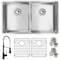 Elkay 18 Gauge SS 31-1/2" x 18-1/2" x 9" Equal Double Bwl Undermount Sink and Faucet Kit w/ Btm Grid and Drain ECTRU31179TFMBC - alternate 1